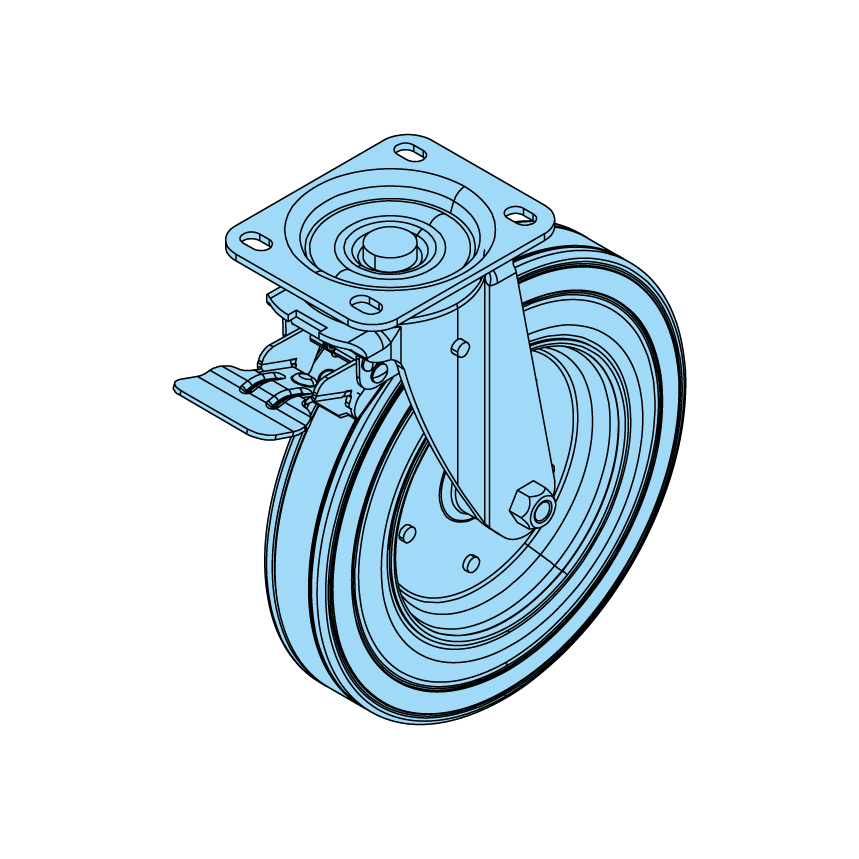 402427 - Lenkrad, 250x50mm, dyn. Traglast 280kg, Vollgummi, Stahlblechfelge, Rollenlager, Bremse vorlaufend - Übersicht