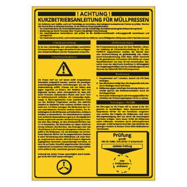 4592161 - PVC Aufkleber “Kurzbedienungsanleitung für Müllpressen”, 210x297mm - Übersicht
