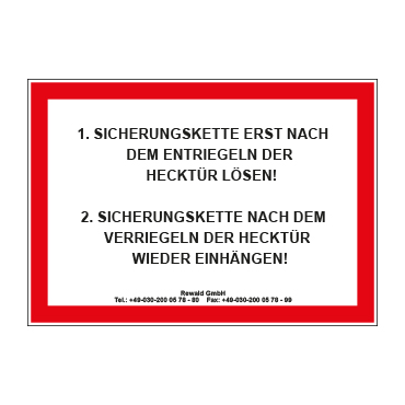 PVC Aufkleber Sicherungskette lösen/wieder einhängen