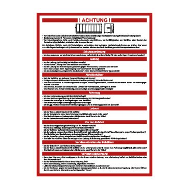 4592401 - PVC Aufkleber “Warnhinweise für Abrollcontainer”, 210x297mm - Übersicht