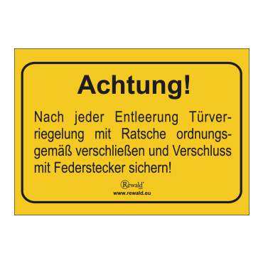 459257 - PVC Aufkleber “Nach Entleerung Türverriegelung sichern!”, 210x150mm, 2 Stück/Bogen - Übersicht