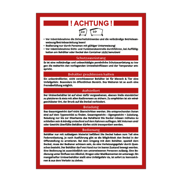 PVC Aufkleber Warnhinweise für Umleerbehälter